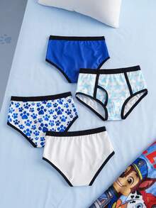 SHEIN | PAW Patrol Young Boy Cartoon Print Casual Daily Triangle Briefs - Blue and White - View 2