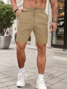 Manfinity Homme 男士夏季休閒百搭修身短褲 - 卡其色 - 查看 3