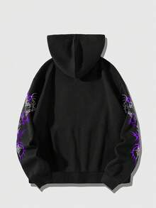ROMWE MEN Goth 男士十字印花長袖拉鍊連帽抽繩運動衫 - 黑色 - 查看 2