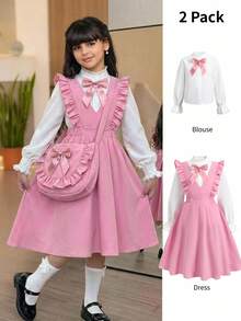Tween Girls' Casual Everyday Comfortable Shirt Dress Set - Pink - View 13