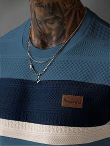 Manfinity Homme Men's Colorblock Casual Everyday Short Sleeve T-Shirt - Teal Blue - View 3