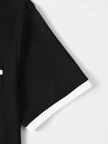 Manfinity CasualCool 男士對比色休閒通勤短袖 Polo 衫 - 黑與白 - 查看 7