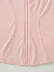 SHEIN Girls' Elastic Fabric Fitted Jacket, Fall Clothes, Fall, 3D Tailored Design, Solid Color, Suitable For Outdoor Sports Occasions - Pink - View 3
