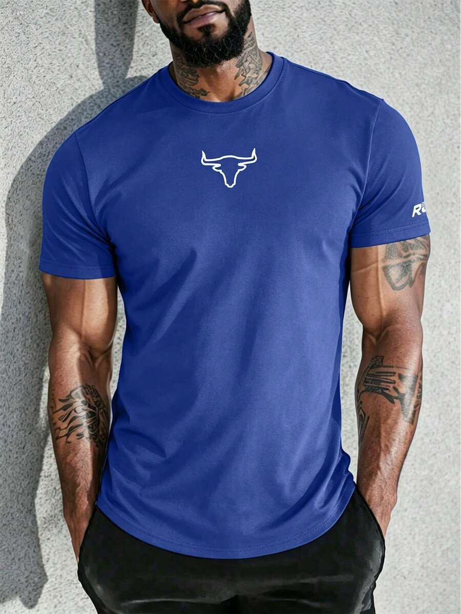 Gym Rark Camiseta deportiva de moda de cuello redondo de unicolor para hombre - Neblina azul - Ver 1