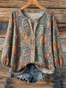 Linhara Plus Size Women's All-Over Print Casual Versatile Everyday Top - Multicolor - View 1