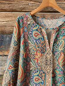 Linhara Plus Size Women's All-Over Print Casual Versatile Everyday Top - Multicolor - View 3