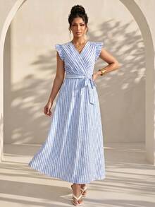 Structelle Women's V-Neck Striped Casual Daily Summer Long Dress - Multicolor - View 6