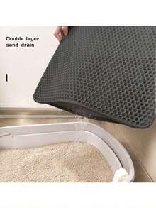 1pc EVA Cat Litter Mat, Double Layer Washable Mat For Indoor Cats - Black - View 4