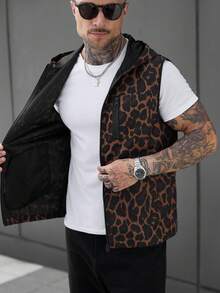 Manfinity CasualCool Rompi Kasual Berkerudung Pria Motif Leopard dengan Resleting di Bagian Depan - MultiWarna - View 7
