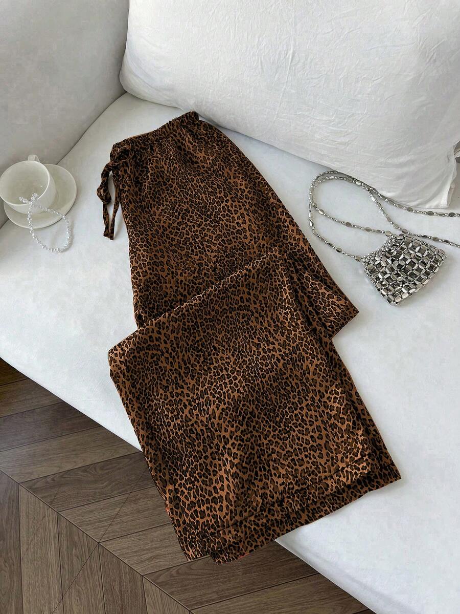 Flirla 2025 Thin Sexy Leopard Print Wide Leg Pants, Daily Wear, Back To School - Brown - View 1