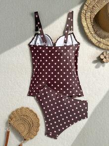 Swim Lushoire Nuovo bikini a due pezzi con spalline doppie e stampa a pois rosa, collezione primavera/estate, modello top a canotta per donna matura. - Multicolore - Visualizzare 2