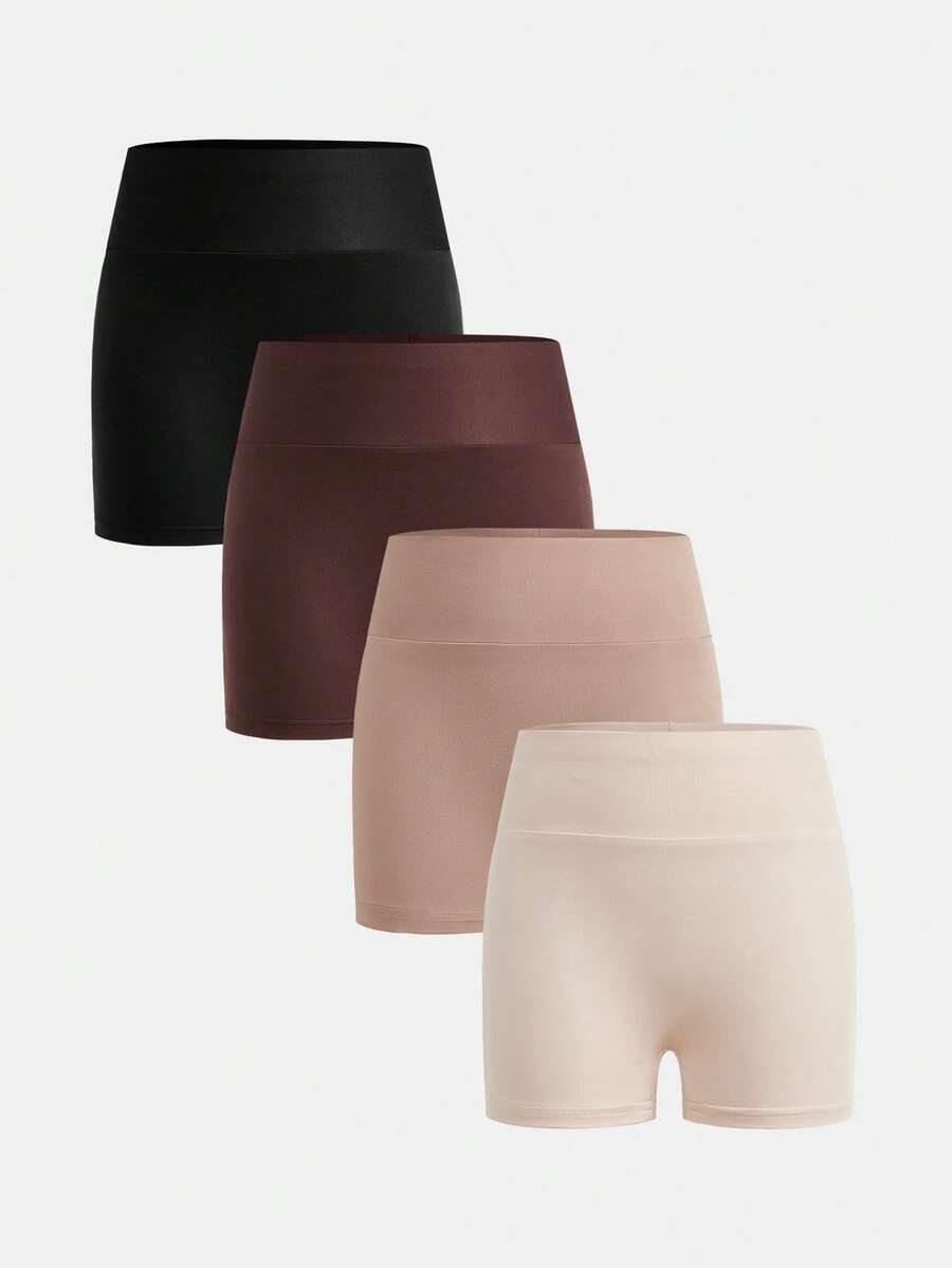 SHEIN Girlism Tween Girl 4件組日常休閒春夏針織純色高腰運動瑜伽短褲套裝 - 彩色 - 查看 1