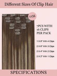 7 PIEZAS Extensiones de cabello con clip recto 100% cabello humano real de 14-24 pulgadas 115G Doble trama Extensiones de cabello con clip invisibles Cabello humano Remy natural para uso diario de mujeres y niñas - T4/26/4 - Ver 3