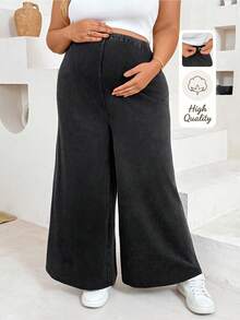 Plussiva Celana Panjang Longgar Kasual Ukuran Plus untuk Ibu Hamil Musim Gugur - Dark Grey - View 1