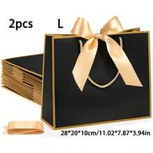 2/8pcs Black Gift Bags With Handles , Large Size Gift Bags, Suitable For Birthday Party, Wedding, Valentine's Day, Holiday Party Gift Packaging Bags - black - View 13