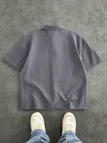 EASEVO Camisa de rayas con bolsillo con parche bordado para hombre de talla grande - Gris - Ver 4