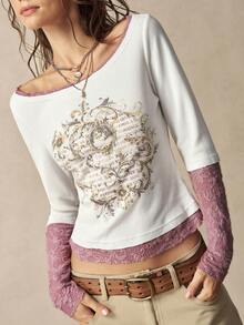 Bohemela Casual Solid Color Knit Women's T-Shirt - Dusty Purple - View 5