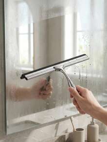 Cirelle 1pc Stainless Steel Shower Squeegee For Shower Glass Doors, Bathroom Wall & Mirror Cleaner, Professional Window Squeegee With Adhesive Hook - Multicolor - View 3
