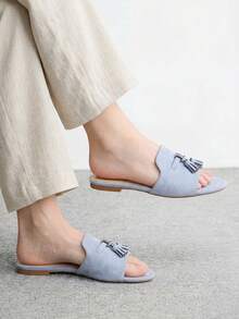 CUCCOO BIZCHIC 女款麂皮質感經典平底拖鞋，舒適百搭，適合夏季通勤與辦公穿著 - 淺蘭色6 - 查看 5
