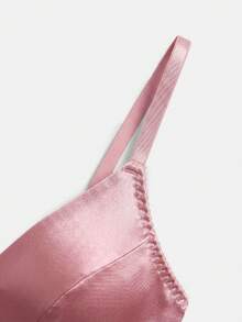 lacRébo Pink Stretch Satin Lingerie Set With Triangle Bra, Matching Brief And Flower Trim Cute Romantic - Pink - View 9