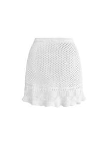 ROMWE Women's Summer Beach Casual Vacation Hollow Knit Skirt - White - View 2
