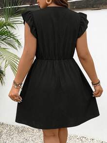 SHEIN Frenchy Đầm dự tiệc cưới mùa hè phong cách Bohemian cho nữ size lớn, dáng chữ A phối patchwork, tay cánh, chân váy xòe (phù hợp làm đầm lễ tốt nghiệp) - màu đen - Xem 3