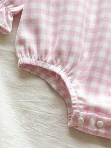 SHEIN Vintaside Kids 女嬰田園風刺繡娃娃大領結蝴蝶結可愛荷葉邊鬆緊袖口長袖連身衣 秋季 - 粉色 - 查看 7