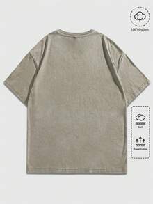 ROMWE MEN Goth Men's Crew Neck Slogan Print Casual Daily Summer T-Shirt - Light Grey - View 2