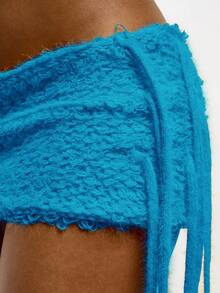 SUMWON WOMEN Boho Crochet Fringe Mini Skirt Festival Wear Beach Cover Up Distressed Textured Summer Fashion Handmade Knit - Blue - View 6