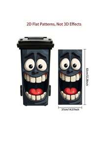 1 PC Waterproof UV Resistant Indoor Outdoor Removable Self Adhesive Big Eye Grinning Face Trash Can Sticker Decal Home Office Garage Wall Art Modern Decor Funny Gift - multicolor - View 9