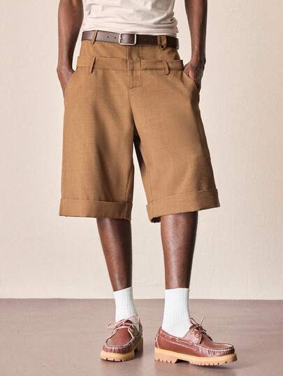Herren Anzugshorts mit doppeltem Bund und lockerer Passform
