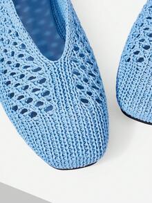 MOTF WOMEN LIGHT BLUE HOLLOW OUT SQUARE TOE FLATS SPRING SHOES - Baby Blue - View 10