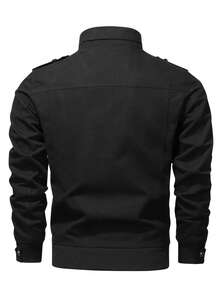 Manfinity Homme Chaqueta con cremallera y bolsillo con solapa de manga larga para hombre, para el otoño - Negro - Ver 2
