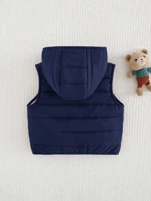 Cozy Pixies Newborn Baby Boy Cartoon Bear Pattern Hooded Fleece Sleeveless Open Front Autumn Winter Jacket - Royal Blue - View 2