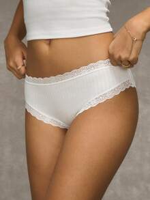 Wedaily Women's Casual Knitted Multicolor Briefs With Contrast Lace Trim Medium Stretch Panties - Multicolor - View 5