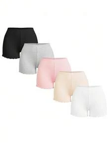 Esseday 5pcs Solid Ribbed Knit Boyshorts - Multicolor - View 8
