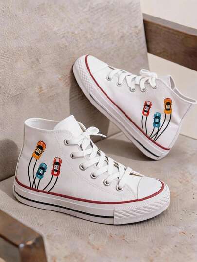 tenis lona niño niña unisex casual urbano moda zapatillas confort ligeros y flexibles para caminar 12mx-24mx primeros pasos a 10 años escolar con diseño de carritos