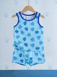 SHEIN | PAW Patrol Young Boy Cartoon Pattern Tank Top And Boxer Briefs Set - Blue - View 3