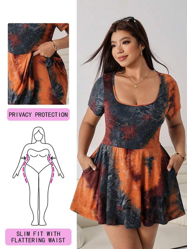 Solflare Plus Size Women's Tie-Dye Casual Daily Short Sleeve Romper