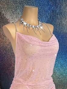 MidnightGlam Women's Sequin Mesh Backless Sexy Nightgown 2pcs Set,Sexy Lingerie For Women,Lace Sexy Lingerie,Lingerie Set,Sexy Outfit - Pink - View 4