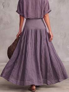 SHEIN Women's Summer A-Line Skirt & Purple Skirt, Country Style Outfit, Ideal For Country Concert, Beach, Holiday Night And Vacation - Mauve Purple - View 3