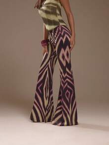 MUSERA Multi Colour Zebra Printed Slinky Flared Low Rise Pants Summer Holiday Ibiza Festival Zarina Autumn Fall Winter - Multicolor - View 4
