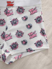 TOM & JERRY X SHEIN Women's Cartoon Print Button Casual Flat Shorts - Beige - View 5