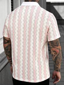 Manfinity CasualCool Men's Contrast Color Front Button Short Sleeve Striped Shirt - Pink - View 2
