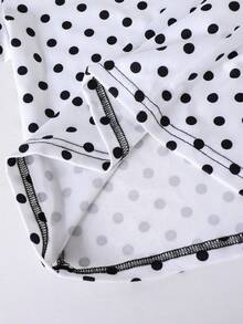 Tween Girls T-Shirt Set, Asymmetrical Shoulder, Lace Patchwork, White, Polka Dot, Short Sleeve T-Shirt + Long Pants 2 Pieces Set - White - View 4