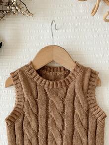 SHEIN LMoss Kids Baby Girl Solid Color Knit Round Neck Sleeveless Fitted Autumn Winter Sweater - Multicolor - View 7