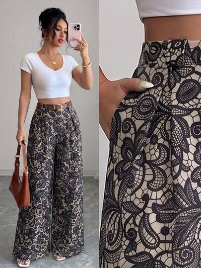 SHEIN Elenzya Spring/Summer New Casual High-Waist Polka Dot Skorts, Vintage Leather Belt Matching, Elegant Style Suitable For Daily Wear, Work, Graduation Season, Music Festival, Derby, Horse Racing, Independence Day