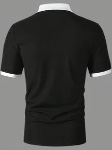 Manfinity CasualCool 男士對比色休閒通勤短袖 Polo 衫 - 黑與白 - 查看 2