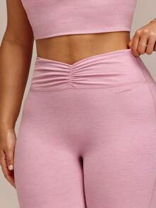 GLOWMODE 24'' Plus Size FeatherFit™-CloudBlend Ruched Waist Back Peakbum Invisible Butt Lifting Leggings Ballet Barre Studio Daily Casual - Pink - View 5