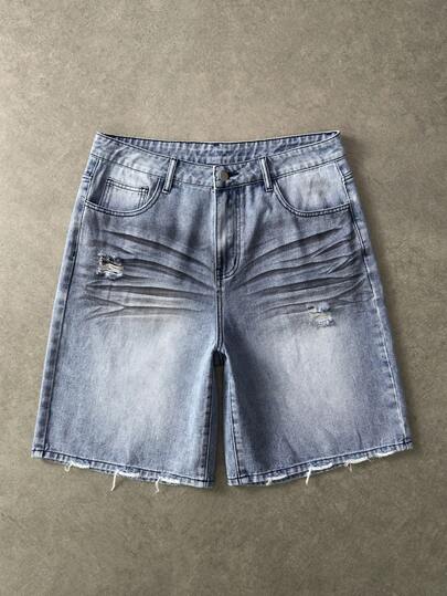 ROMWE MEN Street Life Shorts de mezclilla desgastados y rotos para hombres